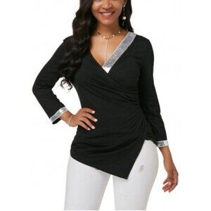 MSK Women's Jersey Crystal Trim Top XL 3/4 Long Sleeve Party Wedding Cruise NEW